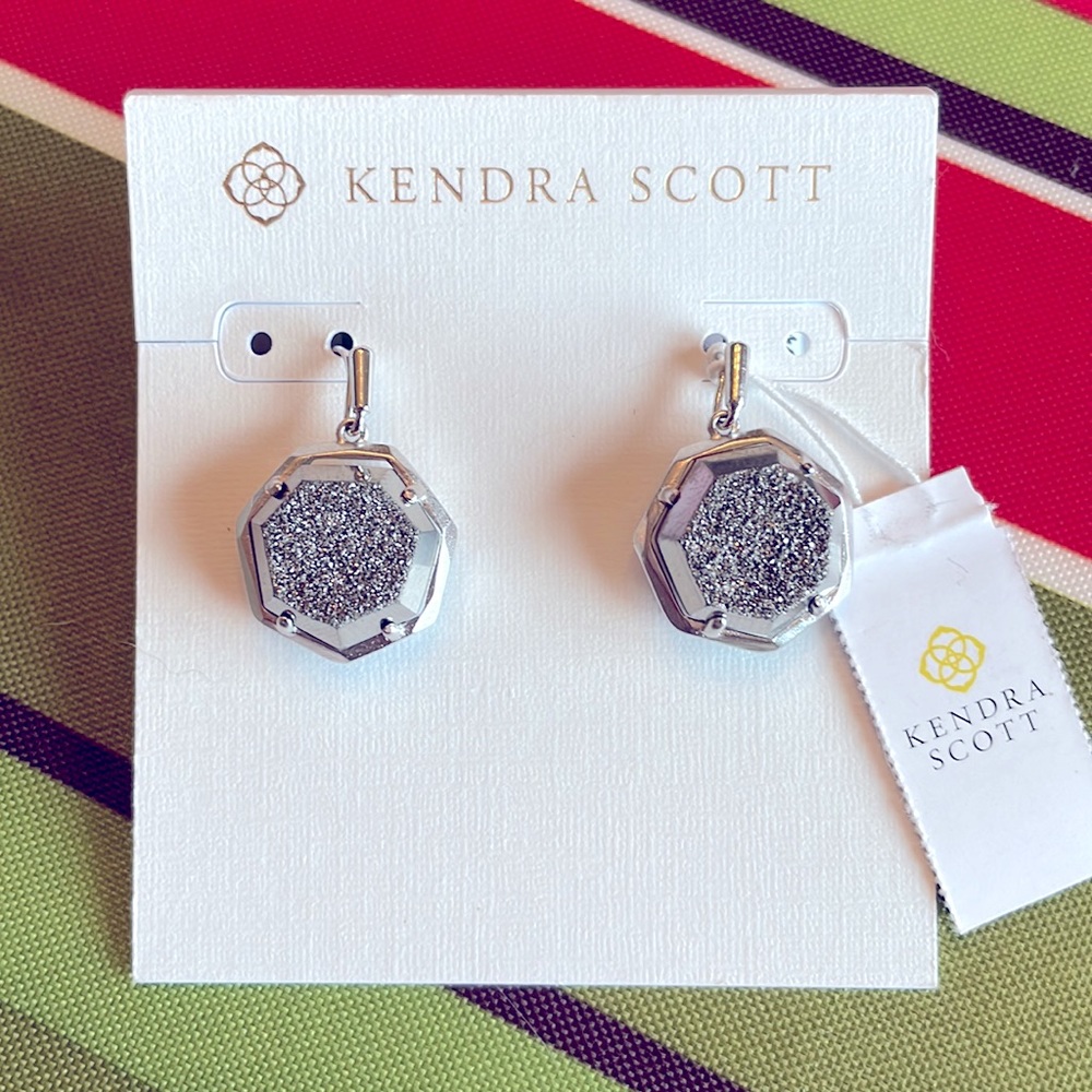 Kendra Scott Silver Tone Drop Earrings Platinum Drusy